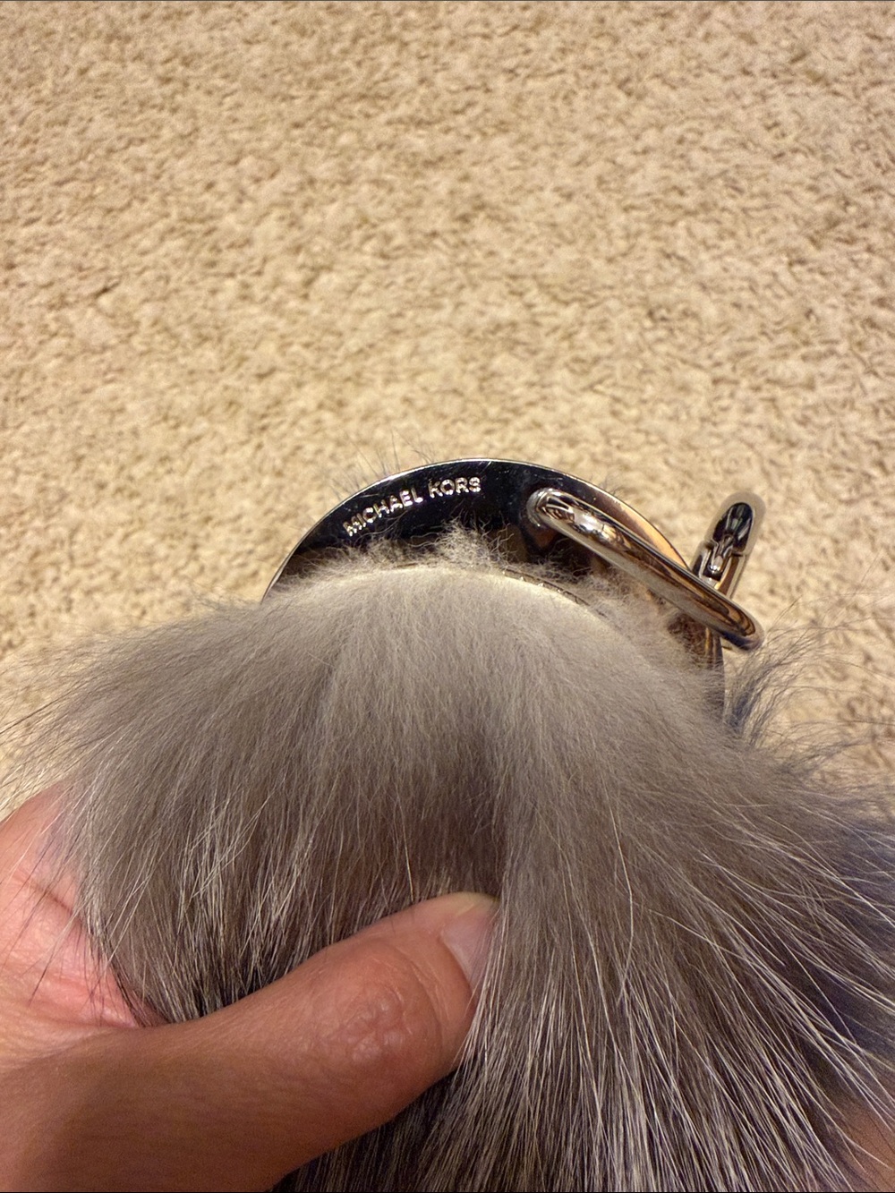 Blue and Gray real Fur Pom Keychain - Picture 2 of 3
